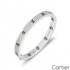 Cartier White Gold Pave Diamond & Ceramic Love Bracelet Size 18 N6032418